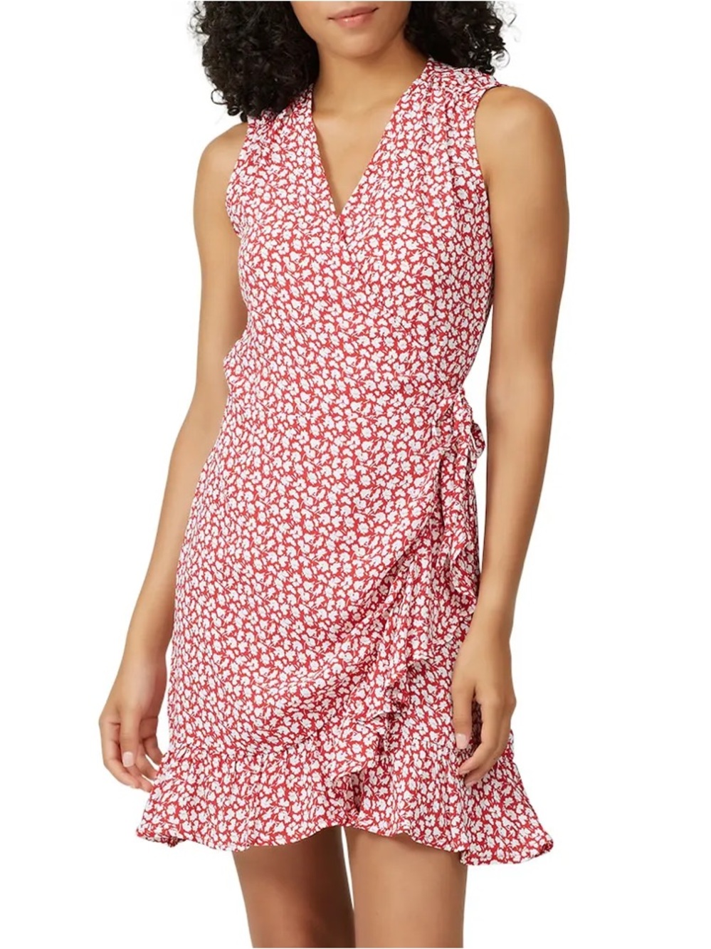 AllSaints Krystal Scatter Red White Floral Wrap Dress with Ruffle Tie. Small